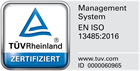 TÜV Rheinland certified – Management System EN ISO 13485:2016